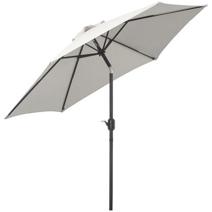 Aluminum Garden Umbrella Ø260x235 cm Reclining Garden Parasol with Crank and 6 Metal Rods for Outdoor Terrace Balcony Cream