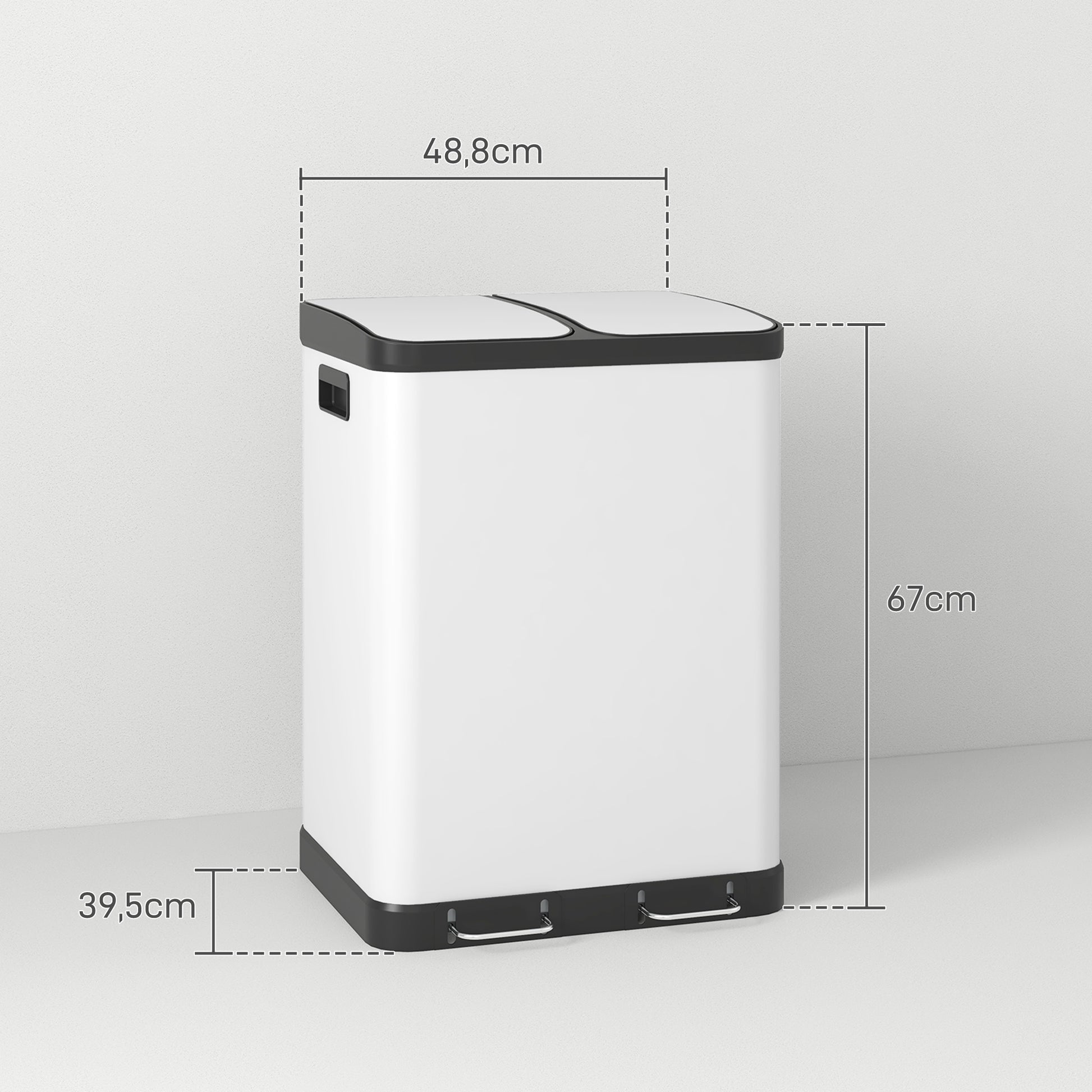 Kitchen Trash Can 2 x 30L Stainless Steel Pedal Trash Can with 2 Compartments, Soft-Close Lid, Removable Inner Buckets, for Recycling and Waste, White
