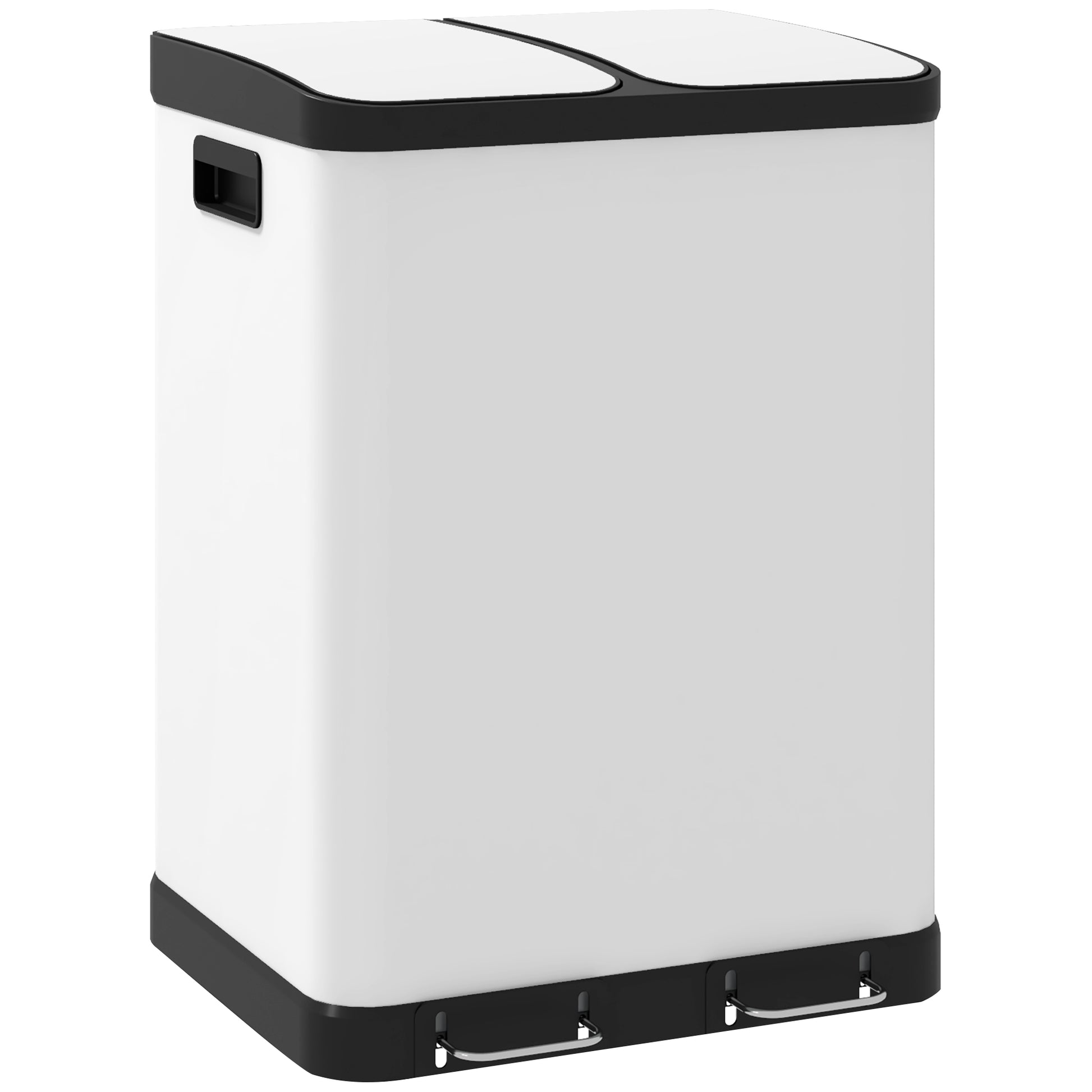 Kitchen Trash Can 2 x 30L Stainless Steel Pedal Trash Can with 2 Compartments, Soft-Close Lid, Removable Inner Buckets, for Recycling and Waste, White