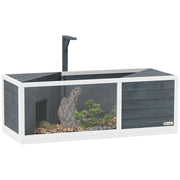 Wooden Turtle House, Turtle Enclosure with Two Main Houses, Flip-Open Top, Light Stand, Transparent Front Panel, 120 x 50 x 40 cm, Gray