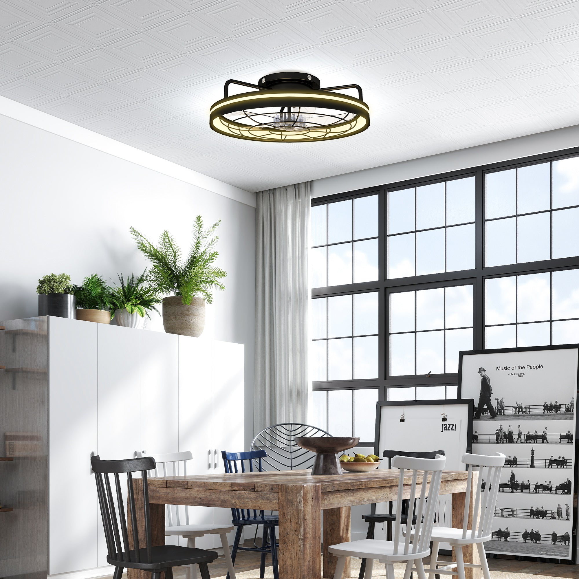 Ceiling Fan with Light, Remote Control, 19 in (48 cm), 40W LED Ceiling Light & Fan, 3 Color Temperatures, Timer, 6 Speeds, Dimmable, Quiet DC Motor, Black Shade