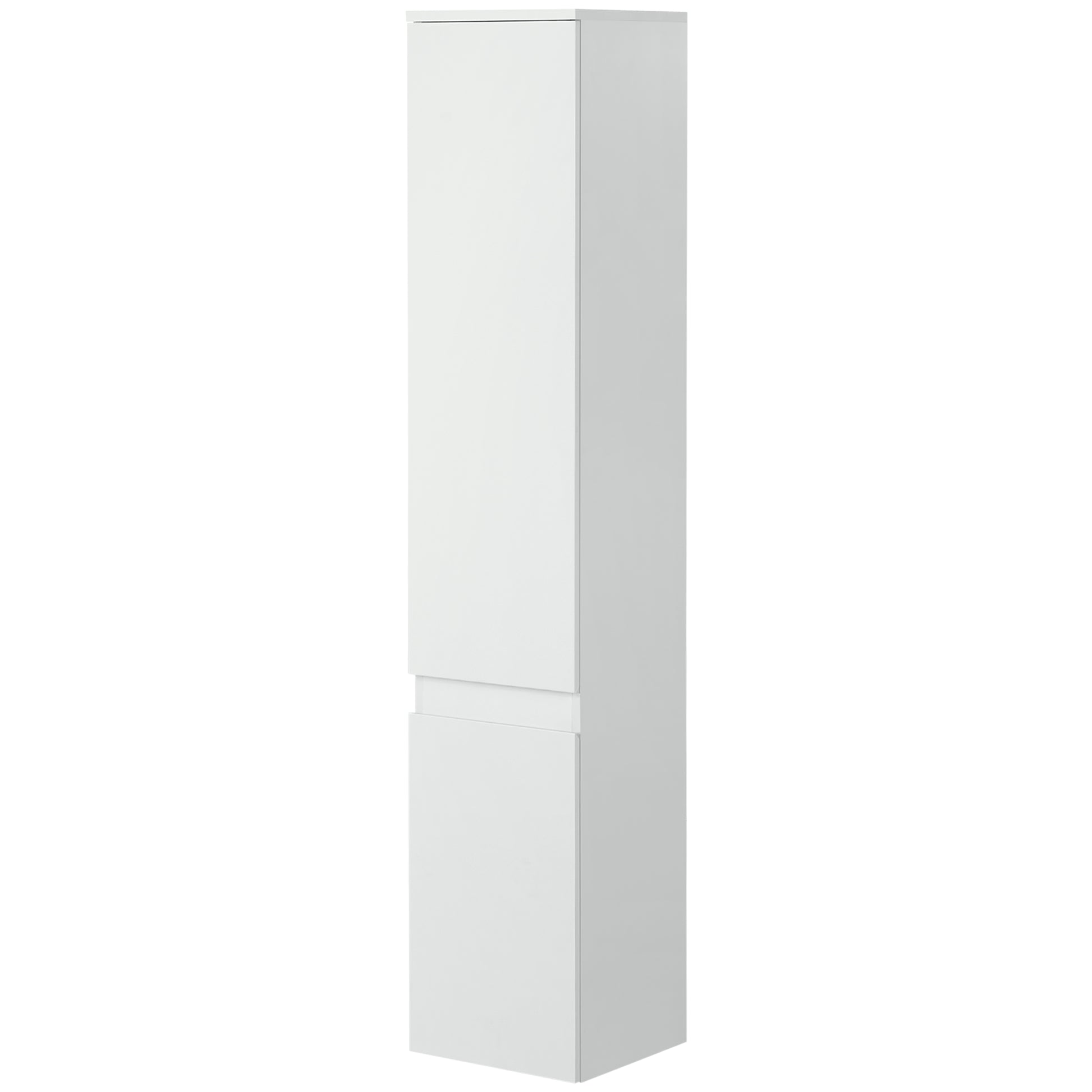 Space-saving Bathroom Cabinet, Bathroom Cabinet with 5 Adjustable Shelves, Handleless Doors and Anti-Tipping System, 30x28x152.5cm, White