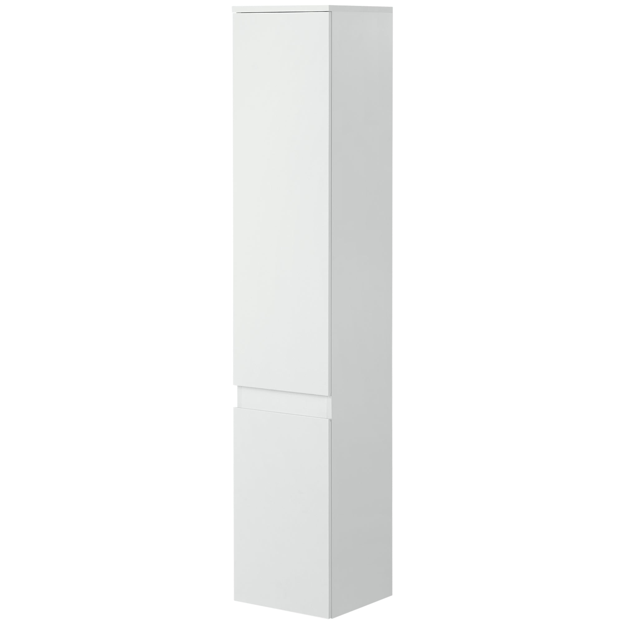 Space-saving Bathroom Cabinet, Bathroom Cabinet with 5 Adjustable Shelves, Handleless Doors and Anti-Tipping System, 30x28x152.5cm, White
