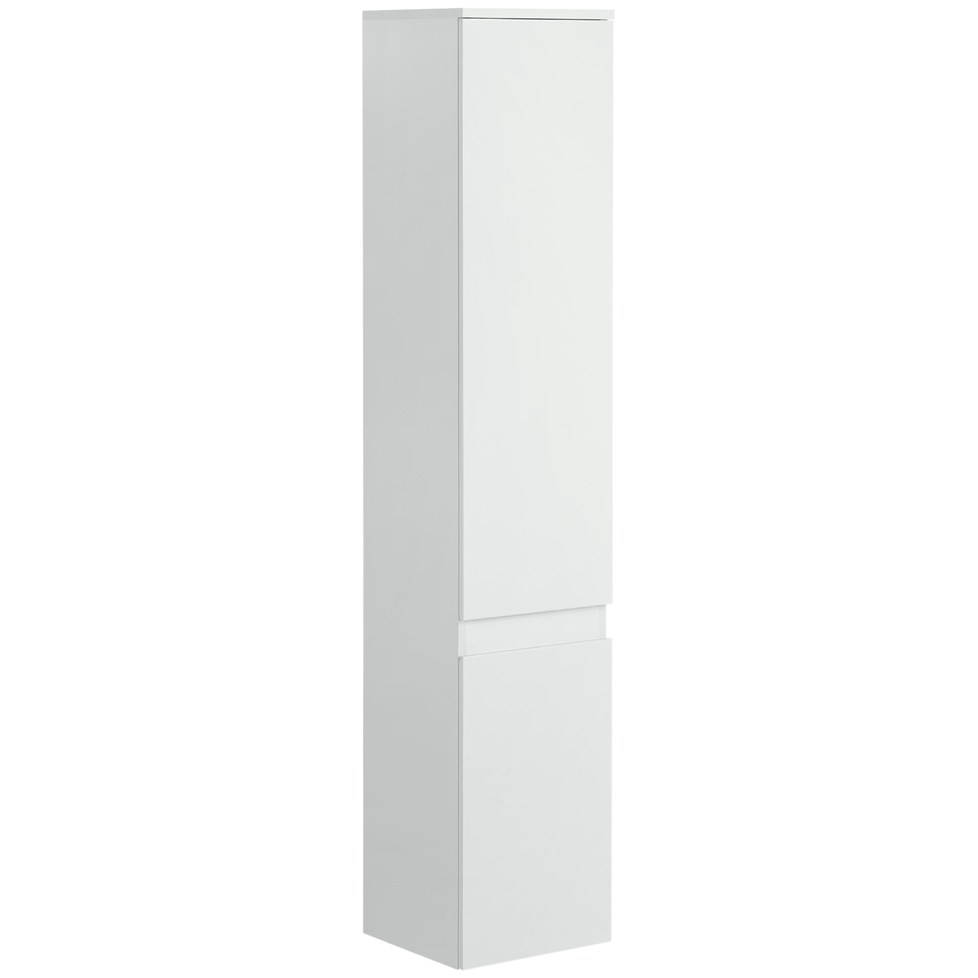 Space-saving Bathroom Cabinet, Bathroom Cabinet with 5 Adjustable Shelves, Handleless Doors and Anti-Tipping System, 30x28x152.5cm, White