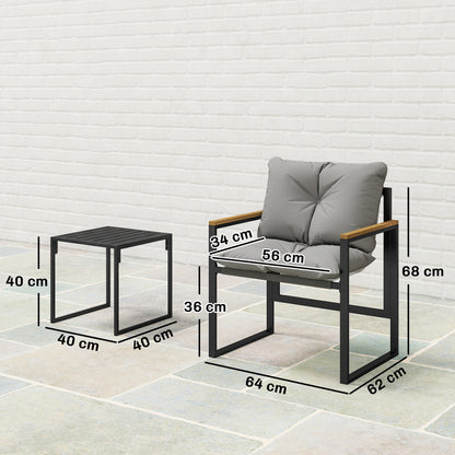 3-Piece Bistro Set for 2 — Metal Frame, Cushioned Chairs & Side Table, Outdoor Furniture for Balcony, Patio, or Lawn