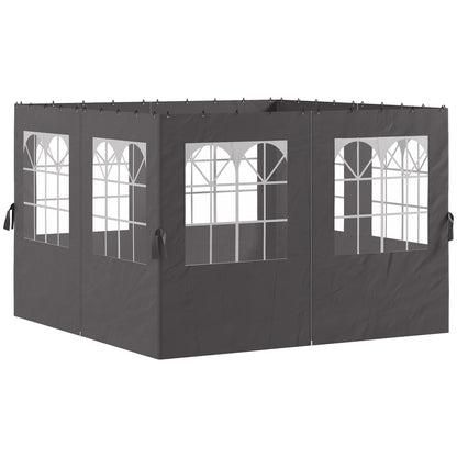 Side Wall 4-Piece Set for 3 x 3m Pavilion Side Panels with 8 Windows Hook and Loop Fasteners 302x205cm Waterproof Stable Winterproof Side Panel Side Walls for Party Tent Garden Pavilion Dark Grey