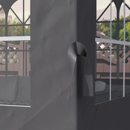 Side Wall 4-Piece Set for 3 x 3m Pavilion Side Panels with 8 Windows Hook and Loop Fasteners 302x205cm Waterproof Stable Winterproof Side Panel Side Walls for Party Tent Garden Pavilion Dark Grey