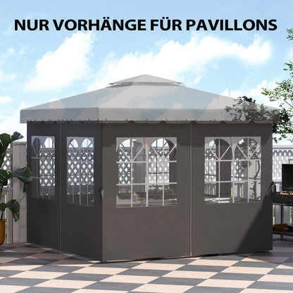 Side Wall 4-Piece Set for 3 x 3m Pavilion Side Panels with 8 Windows Hook and Loop Fasteners 302x205cm Waterproof Stable Winterproof Side Panel Side Walls for Party Tent Garden Pavilion Dark Grey