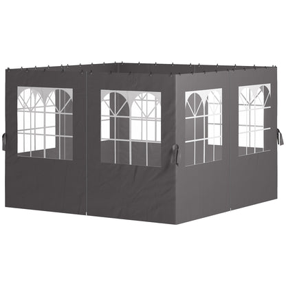 Side Wall 4-Piece Set for 3 x 3m Pavilion Side Panels with 8 Windows Hook and Loop Fasteners 302x205cm Waterproof Stable Winterproof Side Panel Side Walls for Party Tent Garden Pavilion Dark Grey