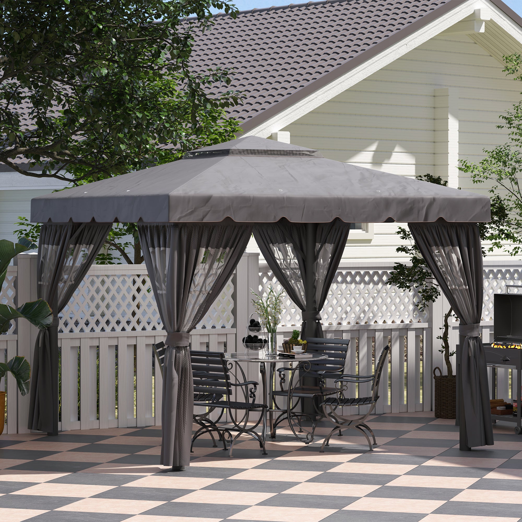 Side Wall 4-Piece Set for 3 x 3m Pavilion Side Panels with 8 Windows Hook and Loop Fasteners 302x205cm Waterproof Stable Winterproof Side Panel Side Walls for Party Tent Garden Pavilion Dark Grey