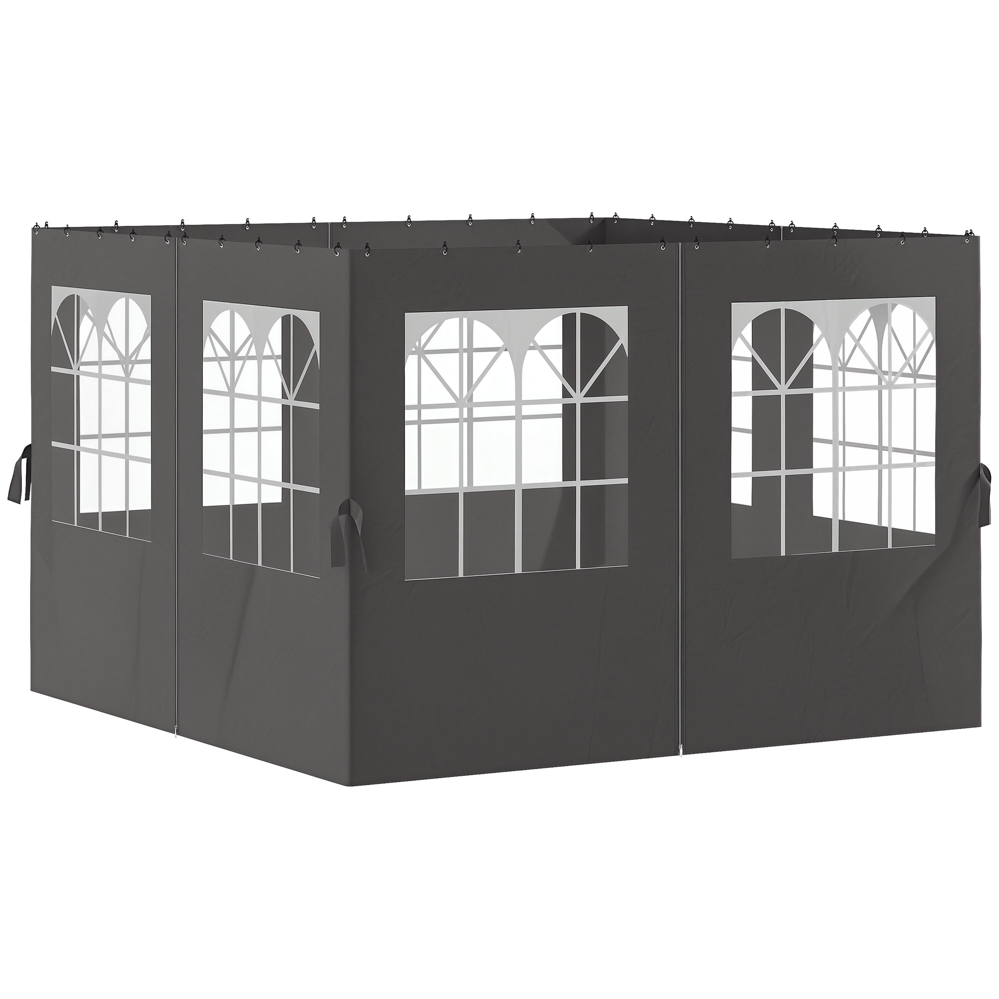 Side Wall 4-Piece Set for 3 x 3m Pavilion Side Panels with 8 Windows Hook and Loop Fasteners 302x205cm Waterproof Stable Winterproof Side Panel Side Walls for Party Tent Garden Pavilion Dark Grey