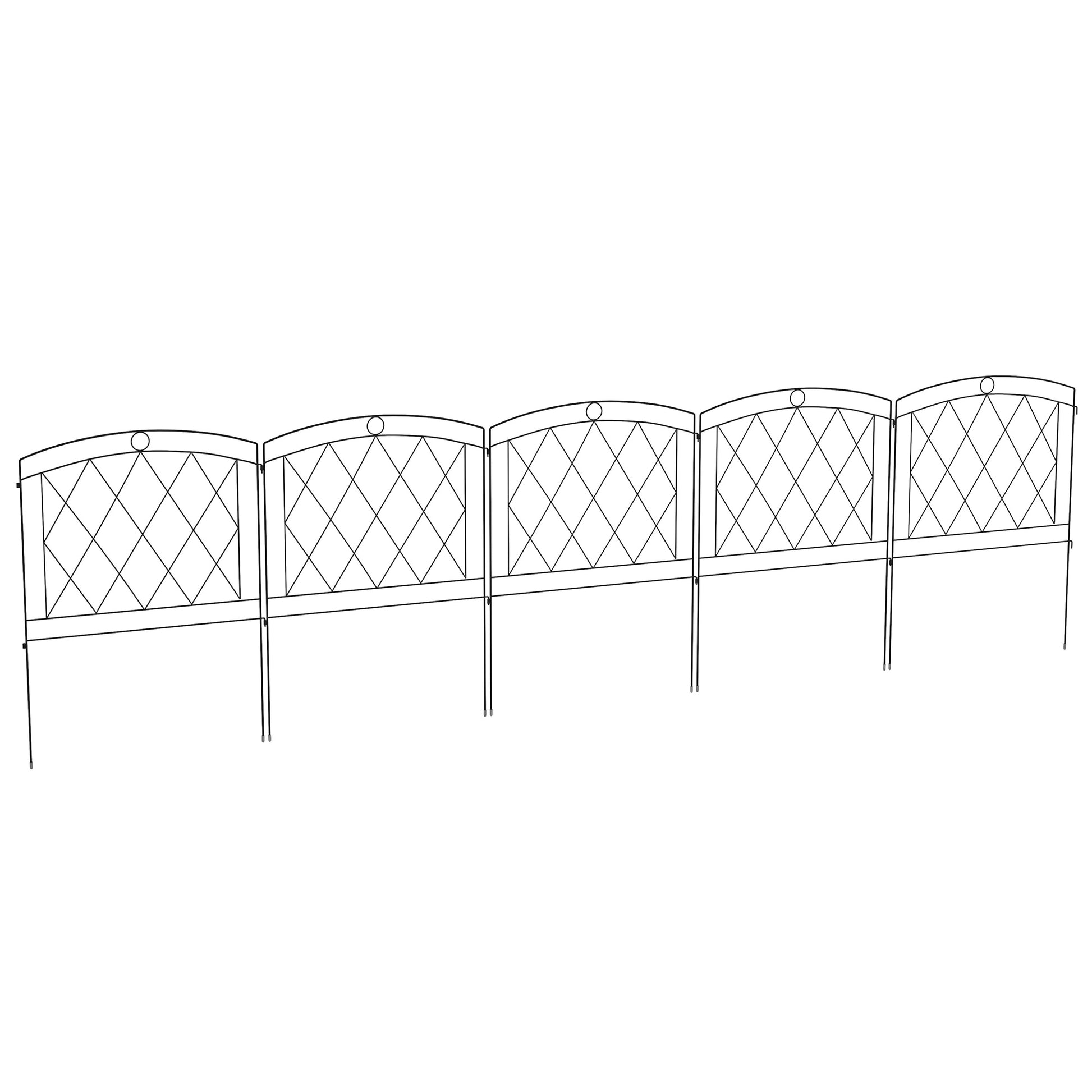 Set of 5 decorative garden fence panels, metal garden edging, for flower beds - dim. 305 x 80 cm, black