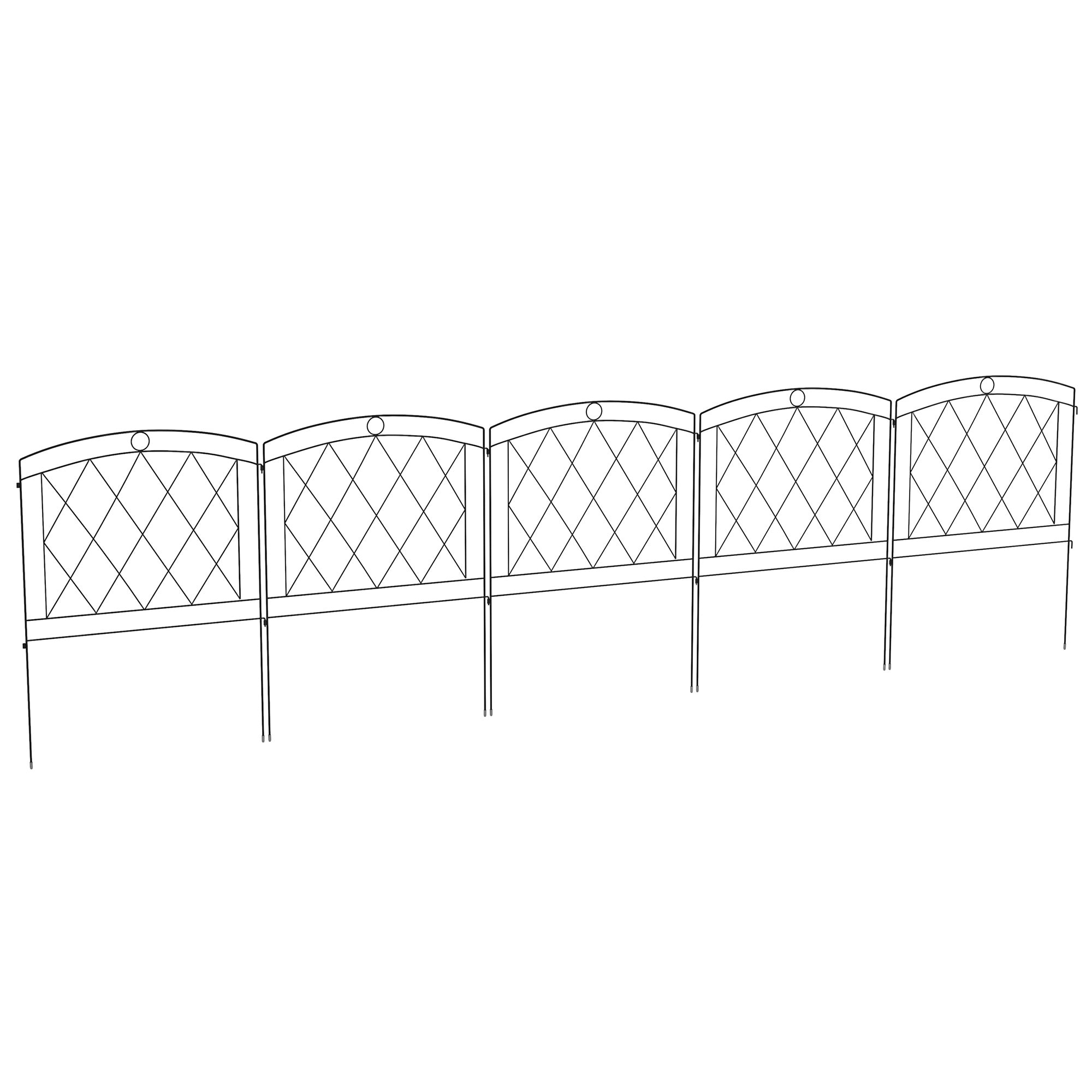 Set of 5 decorative garden fence panels, metal garden edging, for flower beds - dim. 305 x 80 cm, black