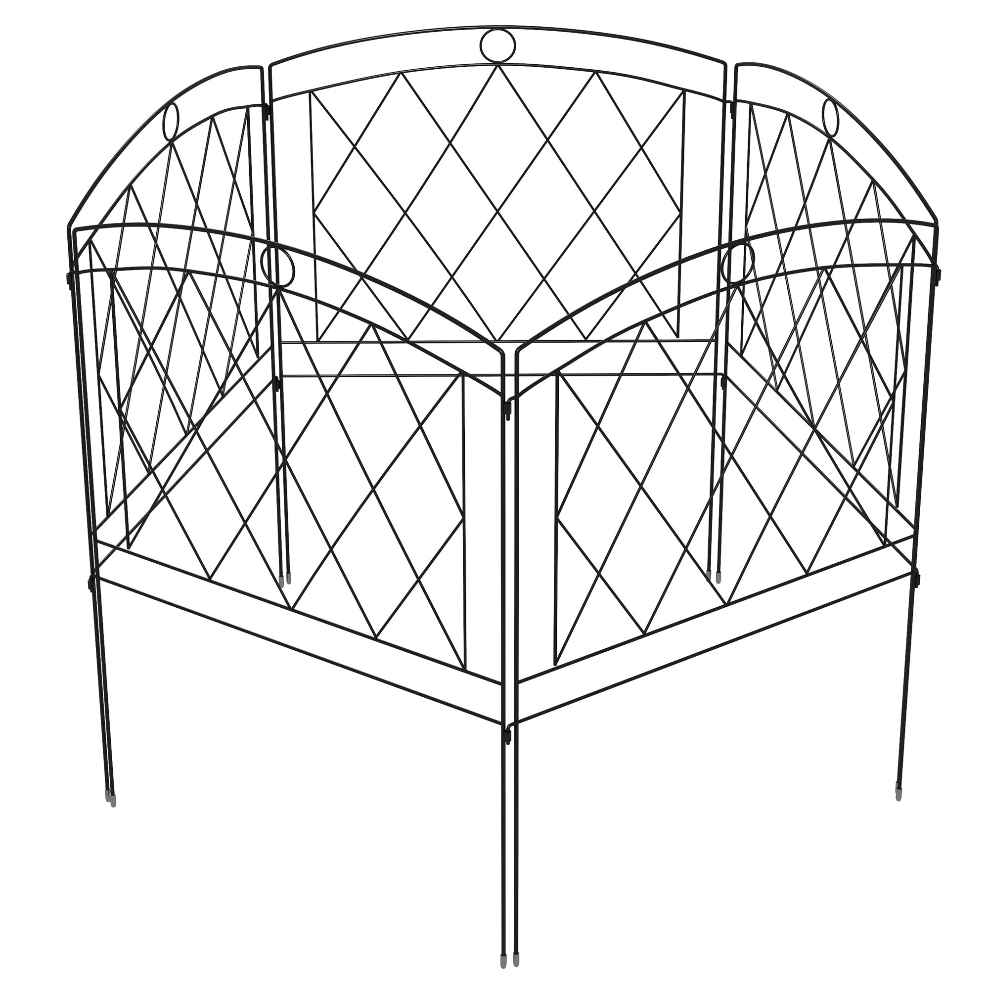 Set of 5 decorative garden fence panels, metal garden edging, for flower beds - dim. 305 x 80 cm, black