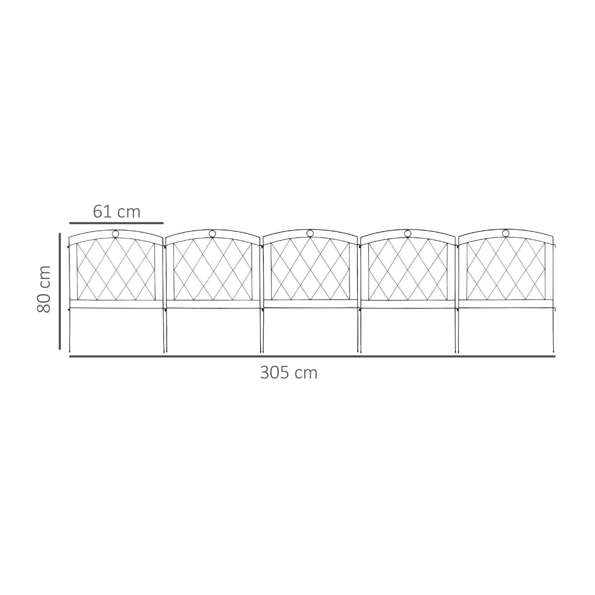 Set of 5 decorative garden fence panels, metal garden edging, for flower beds - dim. 305 x 80 cm, black