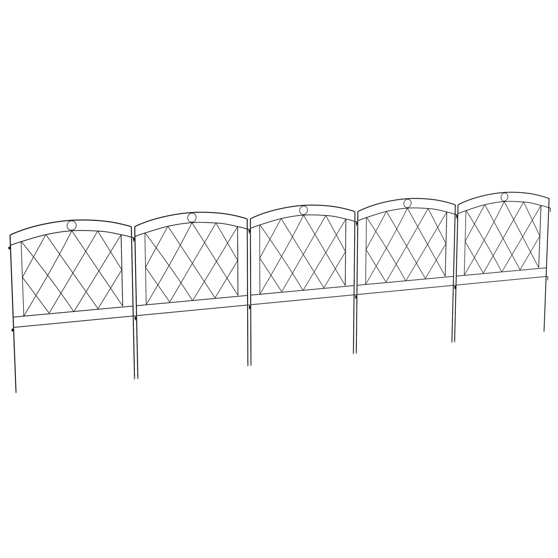 Set of 5 decorative garden fence panels, metal garden edging, for flower beds - dim. 305 x 80 cm, black
