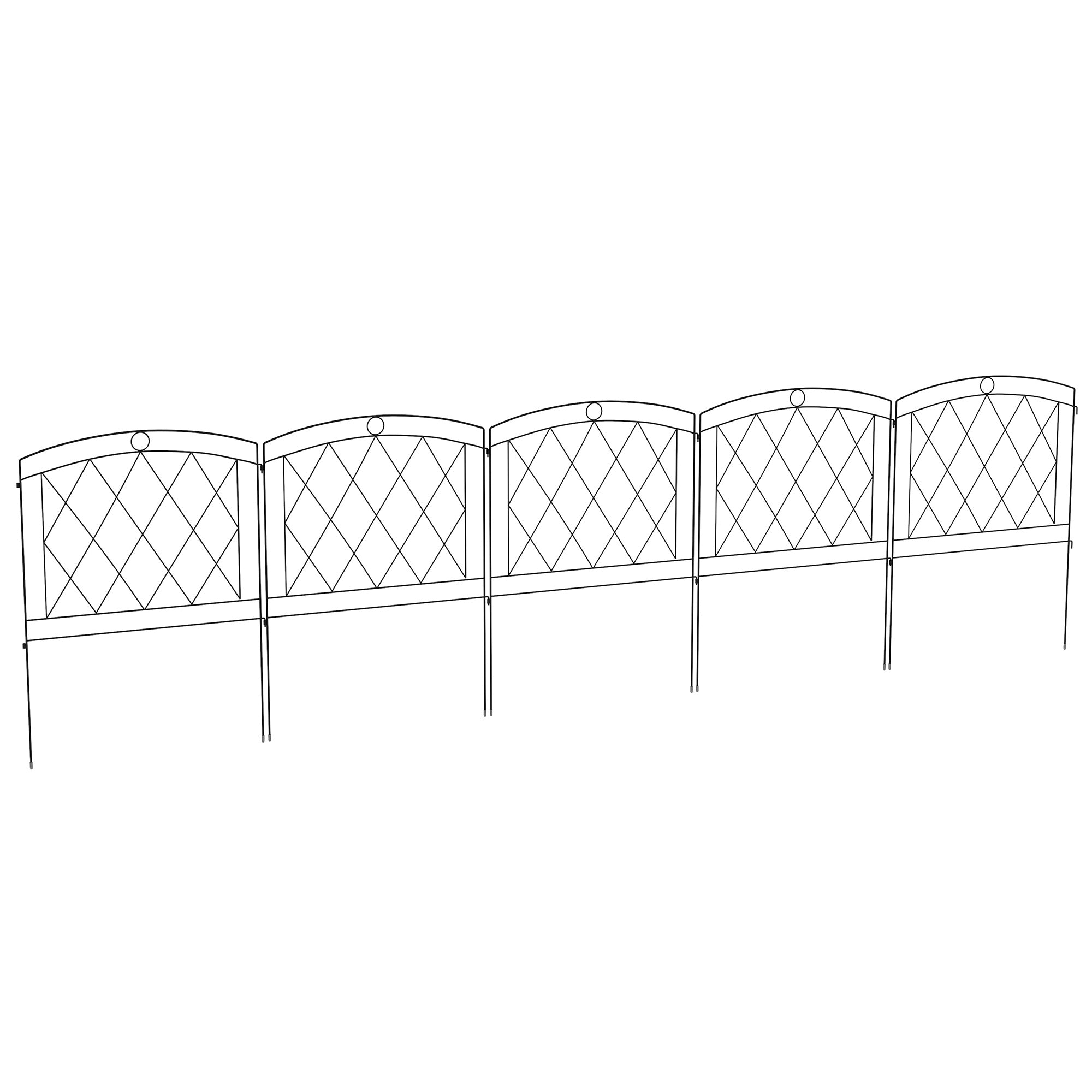 Set of 5 decorative garden fence panels, metal garden edging, for flower beds - dim. 305 x 80 cm, black