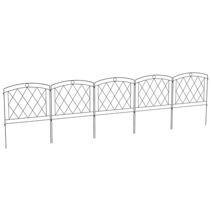 Set of 5 decorative garden fence panels, metal garden edging, for flower beds - dim. 305 x 80 cm, black