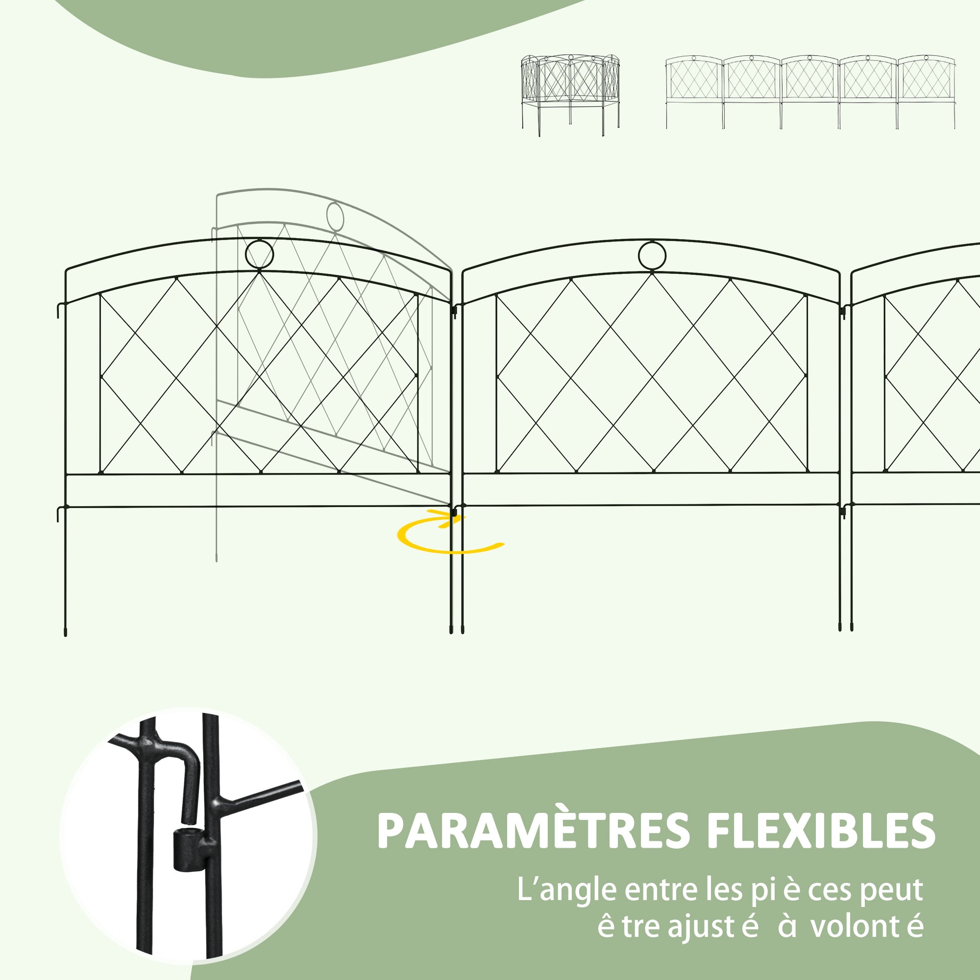 Set of 5 decorative garden fence panels, metal garden edging, for flower beds - dim. 305 x 80 cm, black