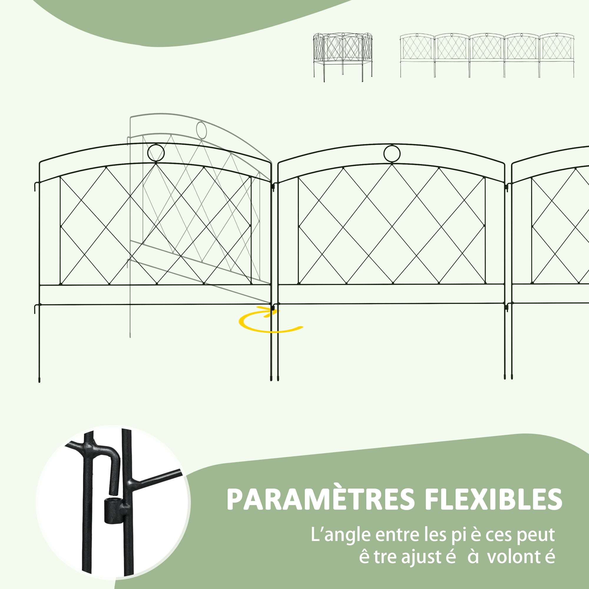 Set of 5 decorative garden fence panels, metal garden edging, for flower beds - dim. 305 x 80 cm, black