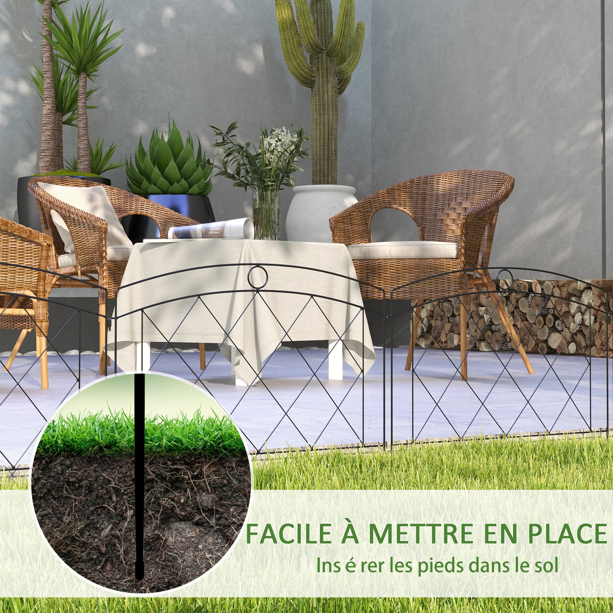Set of 5 decorative garden fence panels, metal garden edging, for flower beds - dim. 305 x 80 cm, black