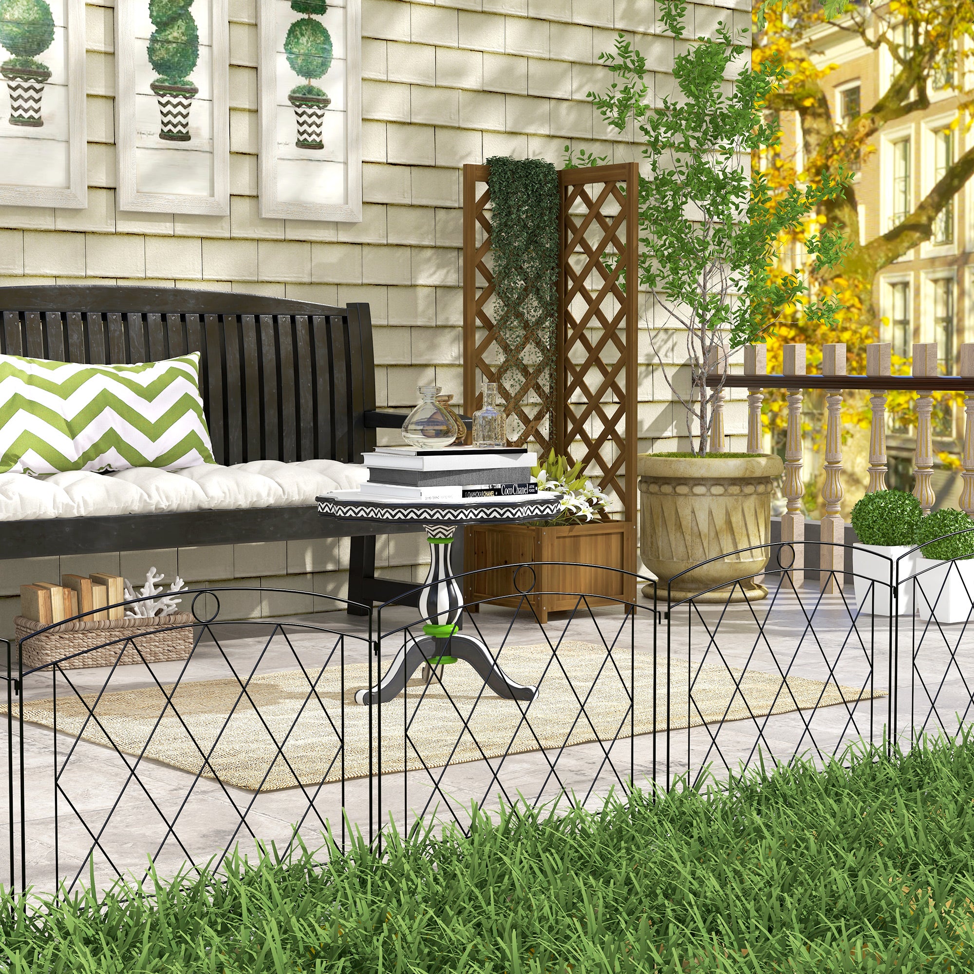 Set of 5 decorative garden fence panels, metal garden edging, for flower beds - dim. 305 x 80 cm, black