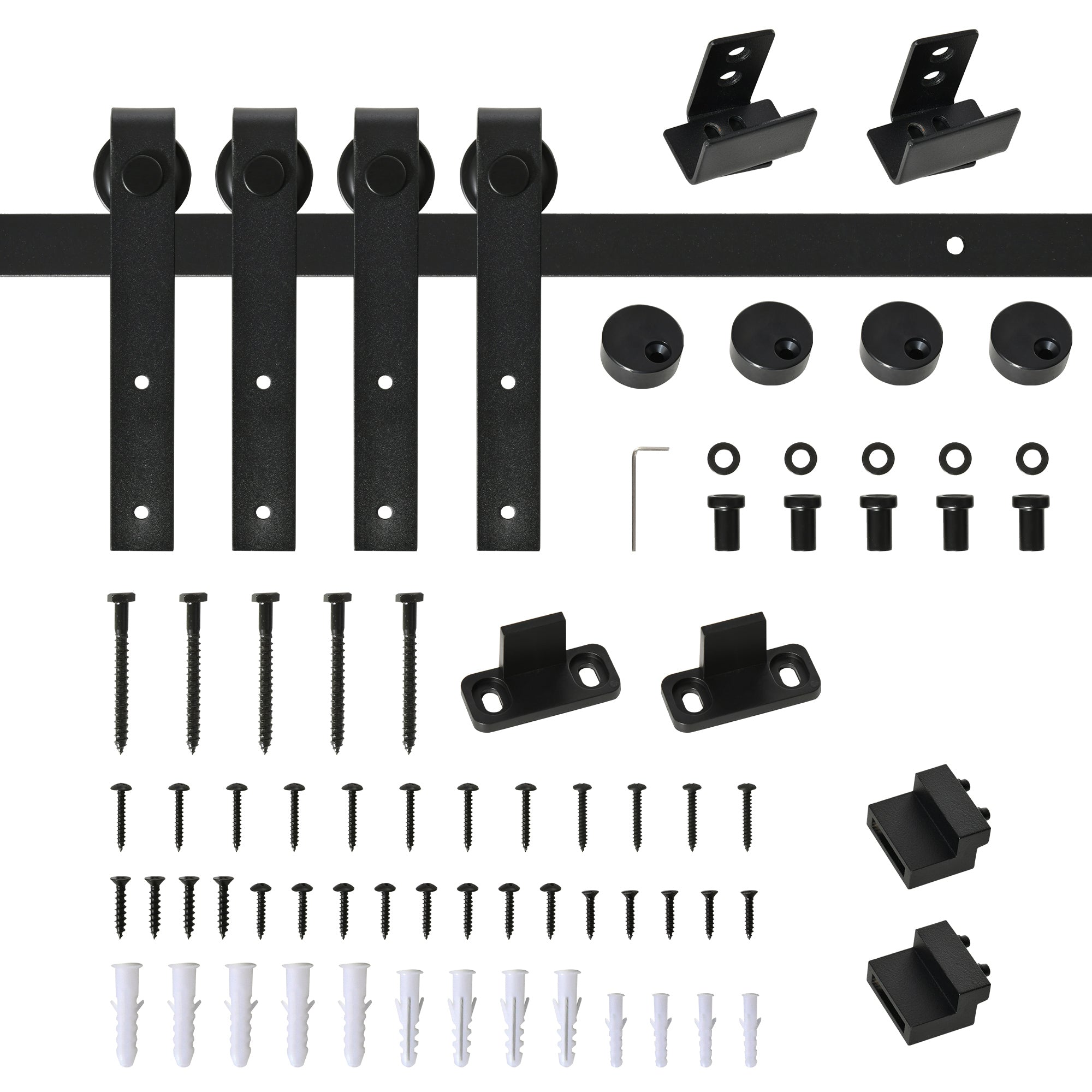 200cm Sliding Door Complete Set Sliding Door System with Floor Guide, Sliding Door Rail, Sliding Door Rollers Fittings Made of Carbon Steel for Double Sliding Door