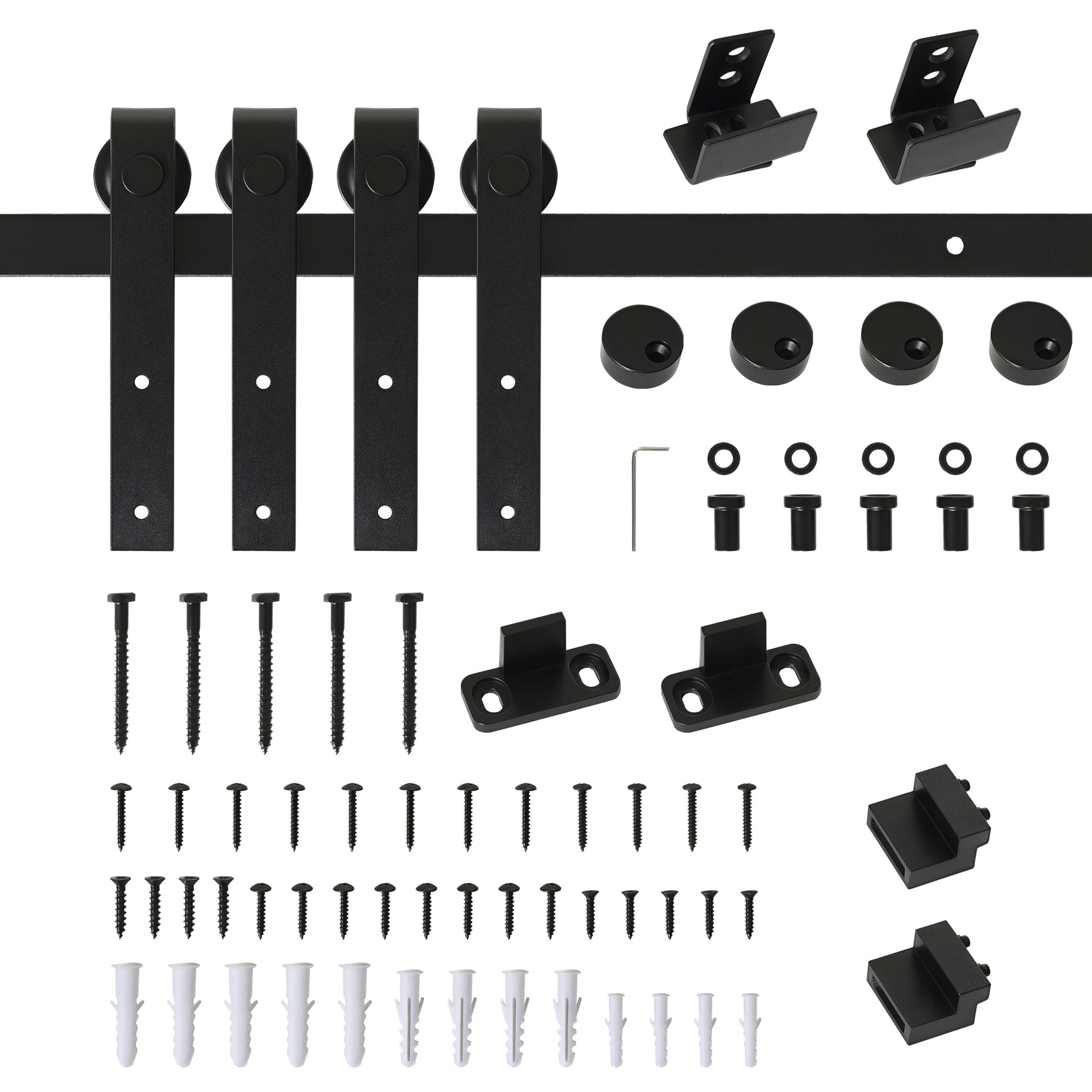 200cm Sliding Door Complete Set Sliding Door System with Floor Guide, Sliding Door Rail, Sliding Door Rollers Fittings Made of Carbon Steel for Double Sliding Door
