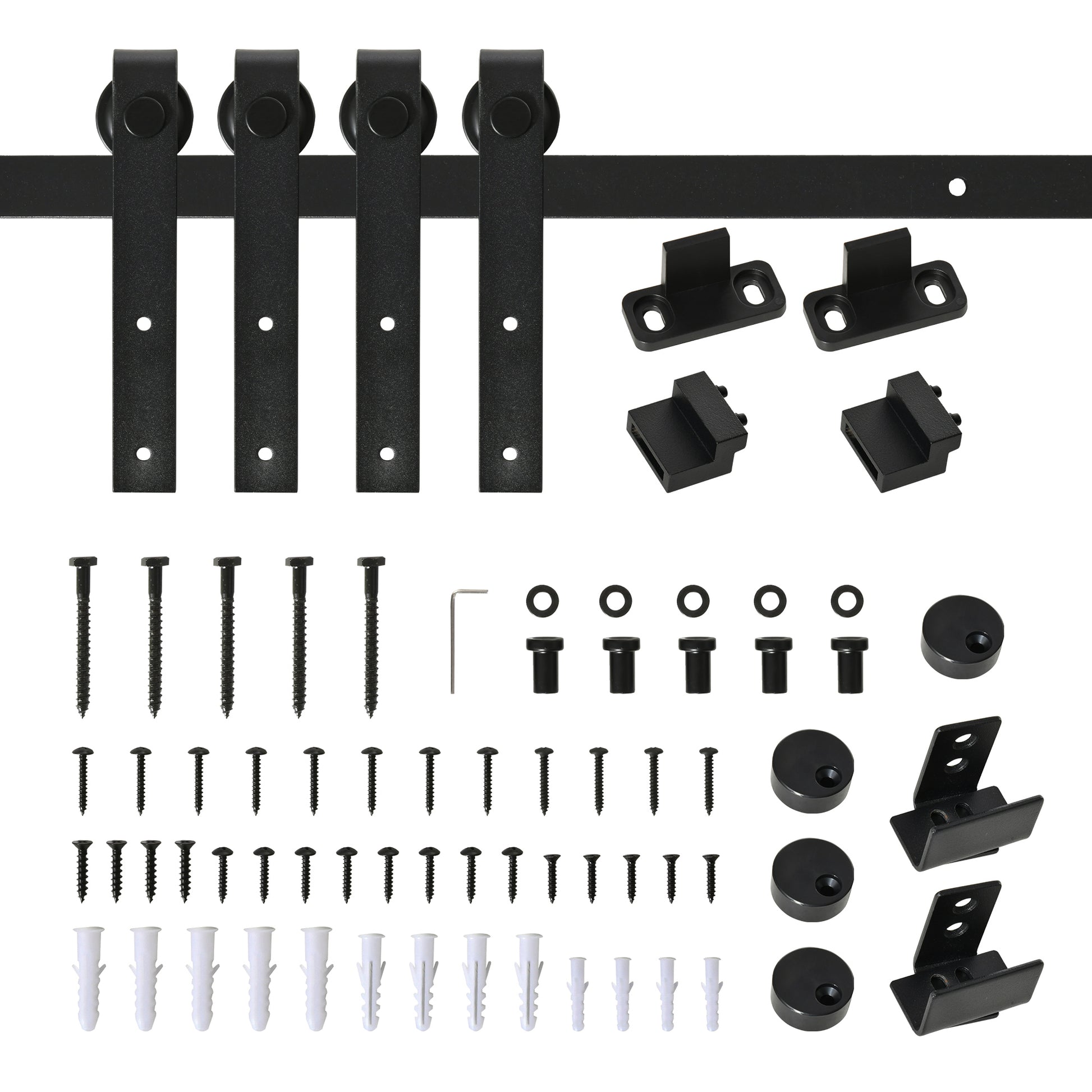 200cm Sliding Door Complete Set Sliding Door System with Floor Guide, Sliding Door Rail, Sliding Door Rollers Fittings Made of Carbon Steel for Double Sliding Door