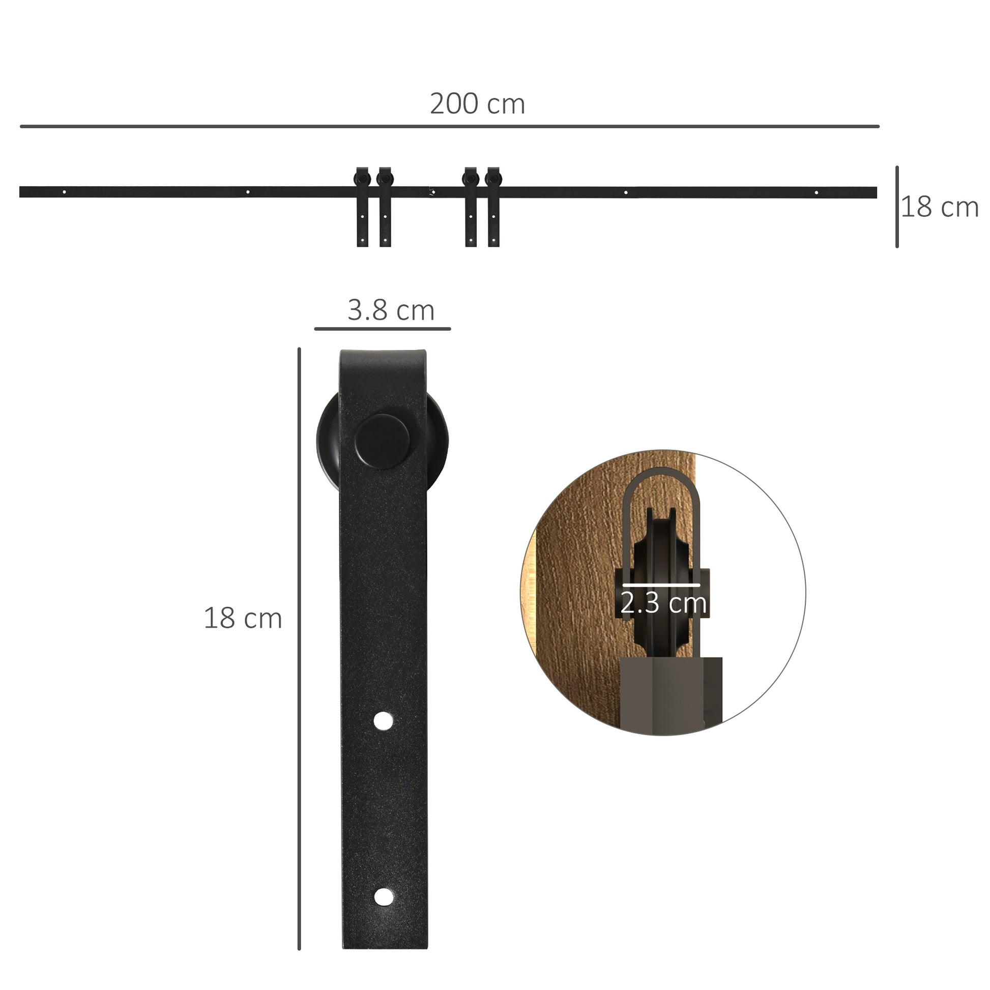 200cm Sliding Door Complete Set Sliding Door System with Floor Guide, Sliding Door Rail, Sliding Door Rollers Fittings Made of Carbon Steel for Double Sliding Door