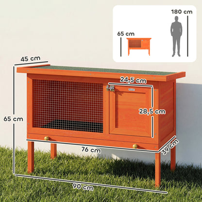 Wooden Rabbit Hutch 90 x 45 x 65 cm (35.4 x 17.7 x 25.6 in) – Elevated Outdoor Small Animal Hutch with Hinged Asphalt Roof, Pull-Out Tray, Door & Galvanized Wire, Orange