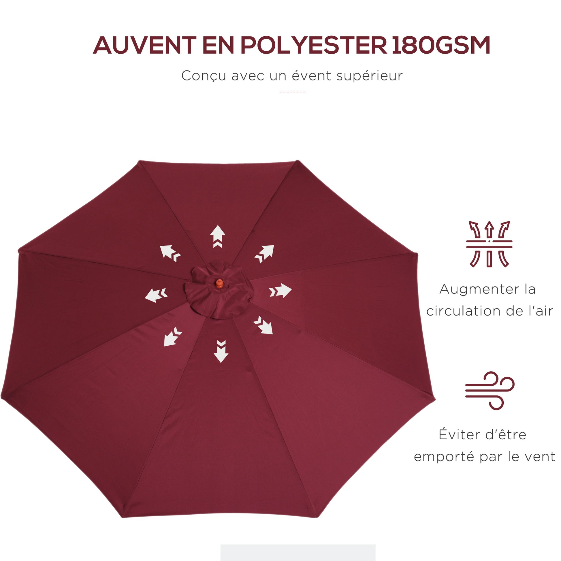 Outdoor Garden Umbrella Straight Double Roof Wooden High Density Polyester Sun Protection Ø 3 x 2.5 m Red