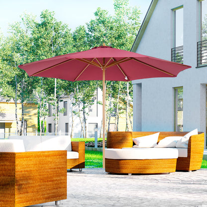 Outdoor Garden Umbrella Straight Double Roof Wooden High Density Polyester Sun Protection Ø 3 x 2.5 m Red