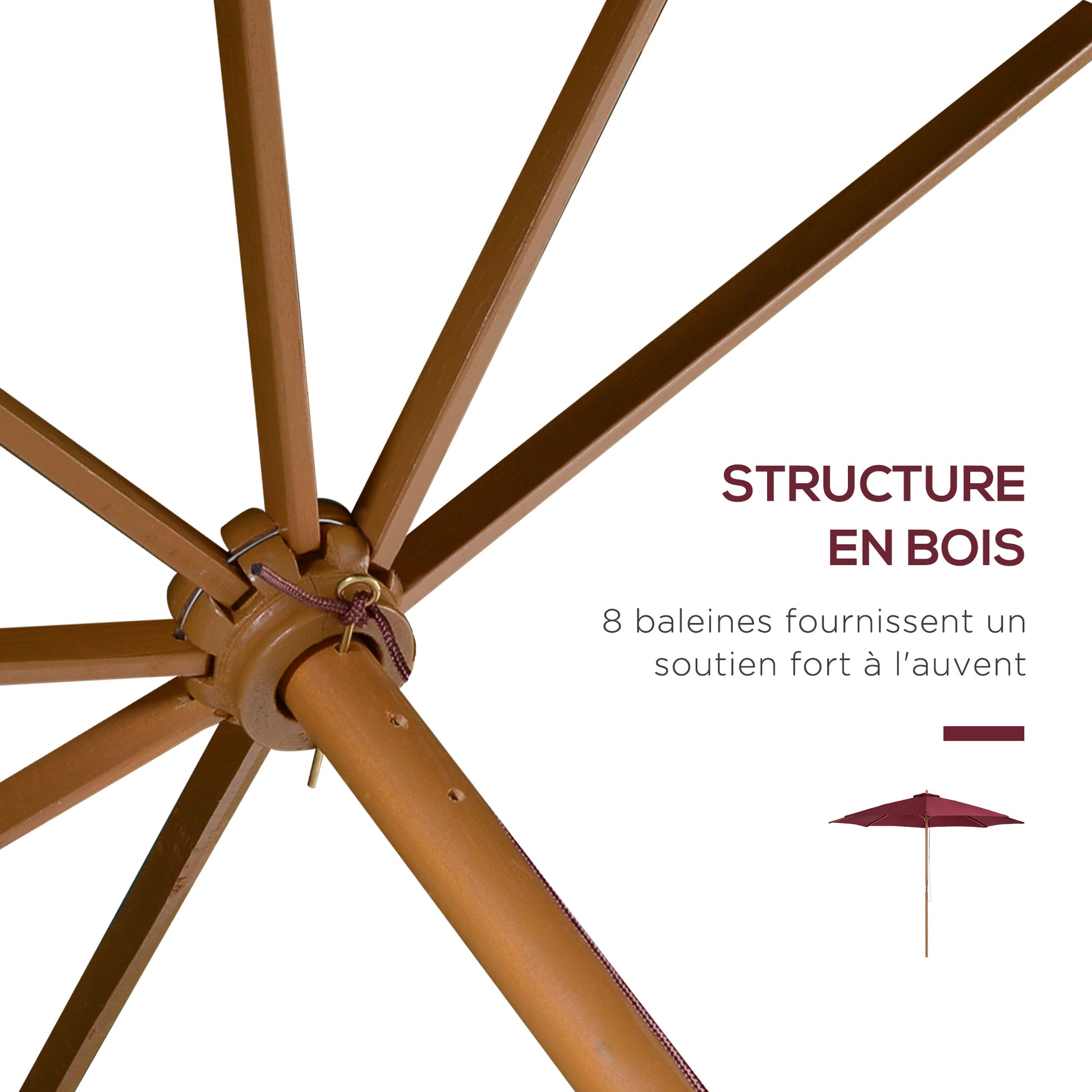 Outdoor Garden Umbrella Straight Double Roof Wooden High Density Polyester Sun Protection Ø 3 x 2.5 m Red