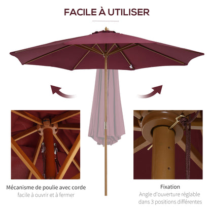 Outdoor Garden Umbrella Straight Double Roof Wooden High Density Polyester Sun Protection Ø 3 x 2.5 m Red