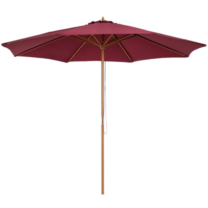 Outdoor Garden Umbrella Straight Double Roof Wooden High Density Polyester Sun Protection Ø 3 x 2.5 m Red