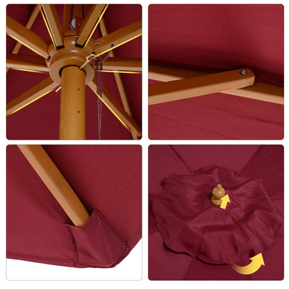 Outdoor Garden Umbrella Straight Double Roof Wooden High Density Polyester Sun Protection Ø 3 x 2.5 m Red