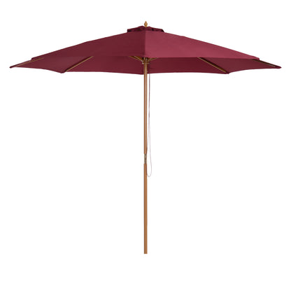 Outdoor Garden Umbrella Straight Double Roof Wooden High Density Polyester Sun Protection Ø 3 x 2.5 m Red