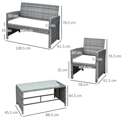 4-Piece Garden Furniture Set Loveseat 2 Chairs Coffee Table Metal, Rattan 108.5 x 61.5 x 76.5 cm