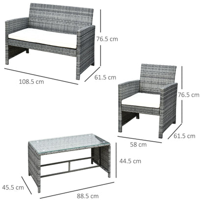 4-Piece Garden Furniture Set Loveseat 2 Chairs Coffee Table Metal, Rattan 108.5 x 61.5 x 76.5 cm