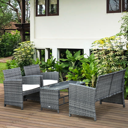 4-Piece Garden Furniture Set Loveseat 2 Chairs Coffee Table Metal, Rattan 108.5 x 61.5 x 76.5 cm