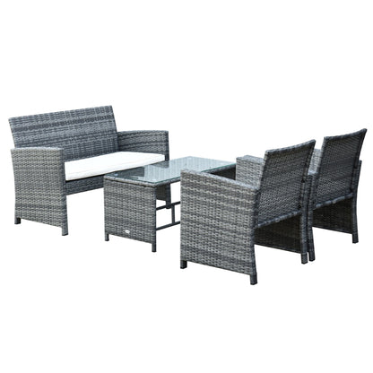 4-Piece Garden Furniture Set Loveseat 2 Chairs Coffee Table Metal, Rattan 108.5 x 61.5 x 76.5 cm
