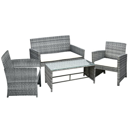 4-Piece Garden Furniture Set Loveseat 2 Chairs Coffee Table Metal, Rattan 108.5 x 61.5 x 76.5 cm