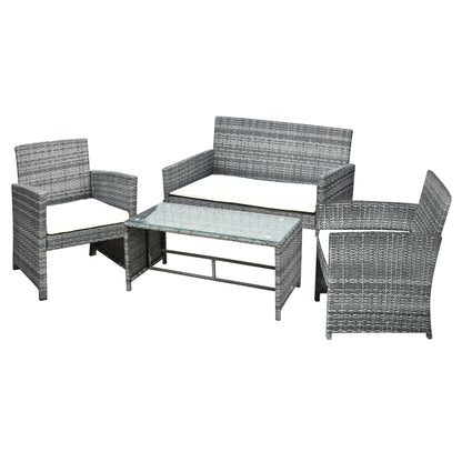 4-Piece Garden Furniture Set Loveseat 2 Chairs Coffee Table Metal, Rattan 108.5 x 61.5 x 76.5 cm