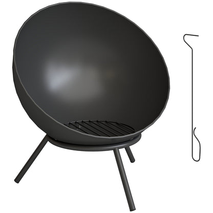 Fire Bowl 23.6 x 20.9 x 26.0 in (60 x 53 x 66 cm) Adjustable Fire Pit with Poker, Charcoal Grate & Stand – Garden, Balcony, Patio, Outdoor BBQ & Camping – Black