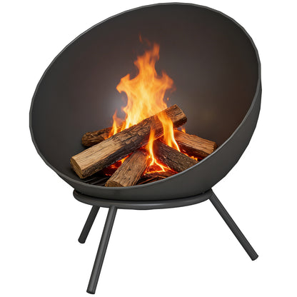 Fire Bowl 23.6 x 20.9 x 26.0 in (60 x 53 x 66 cm) Adjustable Fire Pit with Poker, Charcoal Grate & Stand – Garden, Balcony, Patio, Outdoor BBQ & Camping – Black