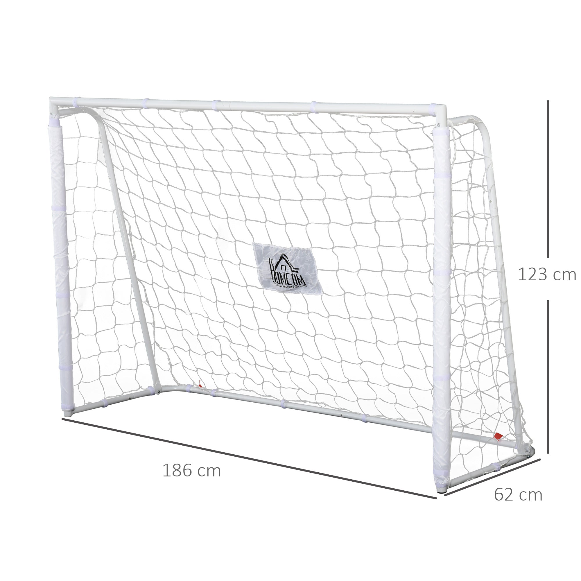 Football Goal - Soccer Goal - Training Goal dimensions 186L x 62W x 123H cm - metal frame PE net - pegs & tool included - white