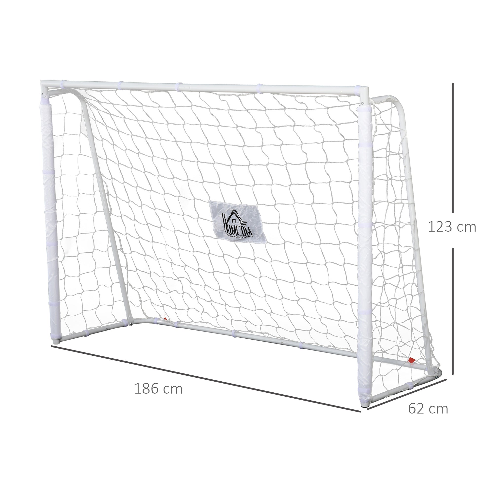 Football Goal - Soccer Goal - Training Goal dimensions 186L x 62W x 123H cm - metal frame PE net - pegs & tool included - white