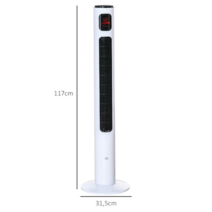 Silent 45W Tower Fan, Room Fan with 3 Modes 3 Speeds, Remote Control, 70° Oscillation, 12H Timer, LED Display, 117H cm White