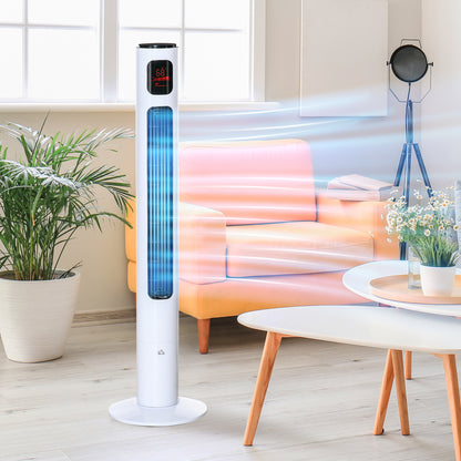 Silent 45W Tower Fan, Room Fan with 3 Modes 3 Speeds, Remote Control, 70° Oscillation, 12H Timer, LED Display, 117H cm White